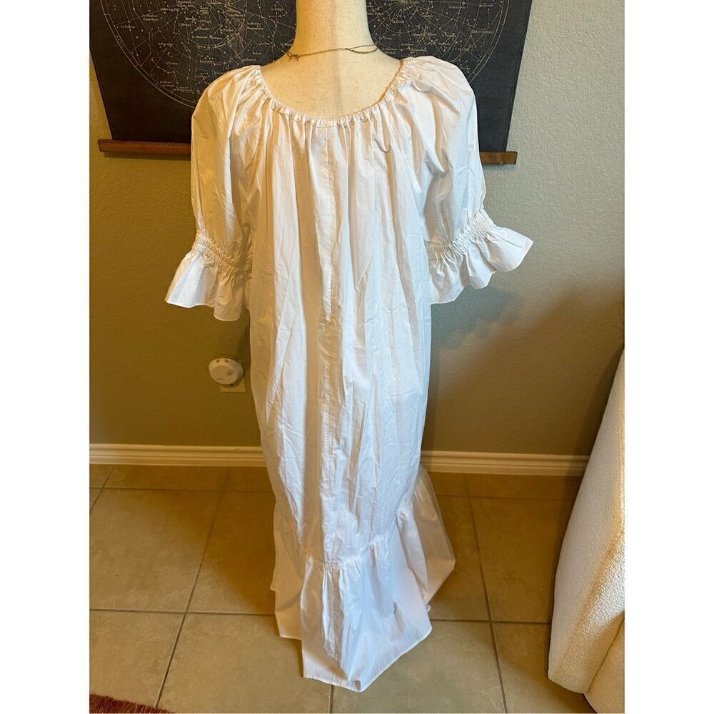 NWT Ephemera White Cotton Maxi Short Sleeve Lightweight Flowy Dress Women Size L - Picture 5 of 15